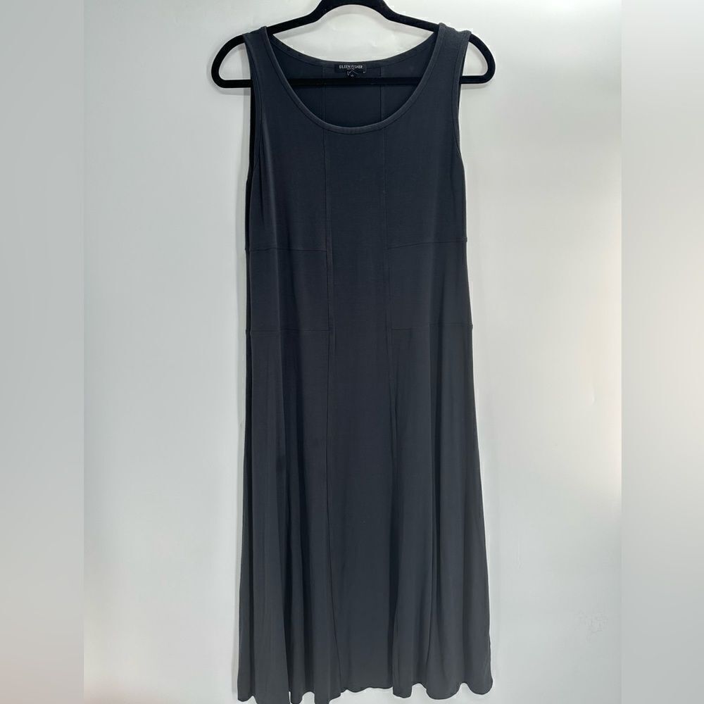 Eileen Fisher Womens Midi Dress Black Sleeveless Knit Stretch Minimalist PM